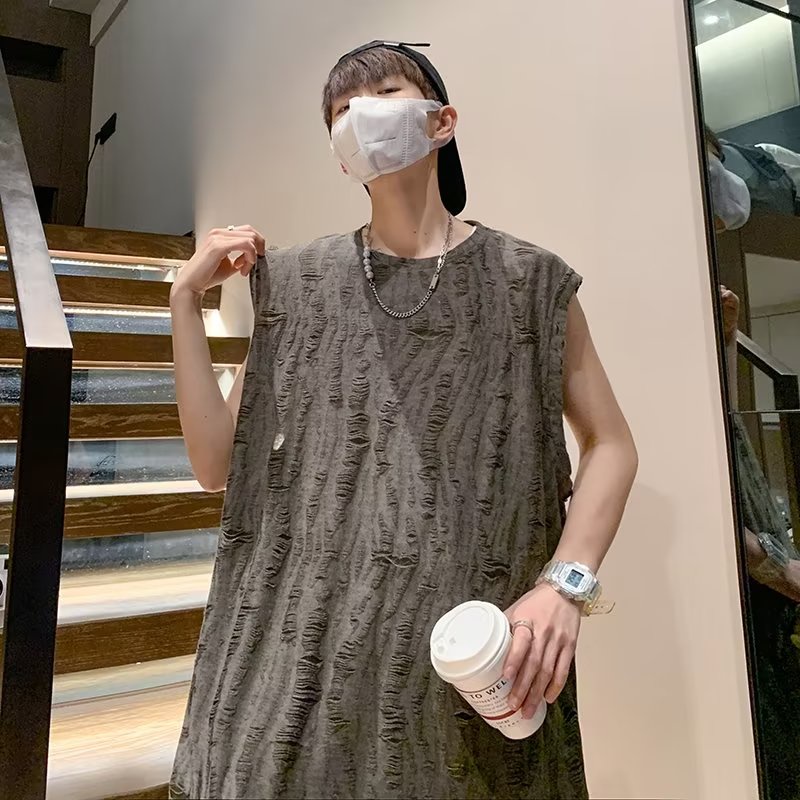 Áo Thun Sát Nách Rách Cá Tính Trẻ Trung Phong Cách Retro Cho Nam