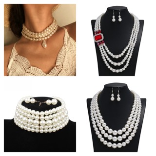 Bộ Vòng cổ Và Đôi Khuyên Tai Đính Ngọc Trai Giả Phong Cách Âu Mỹ Thời Trang Cho Nữ