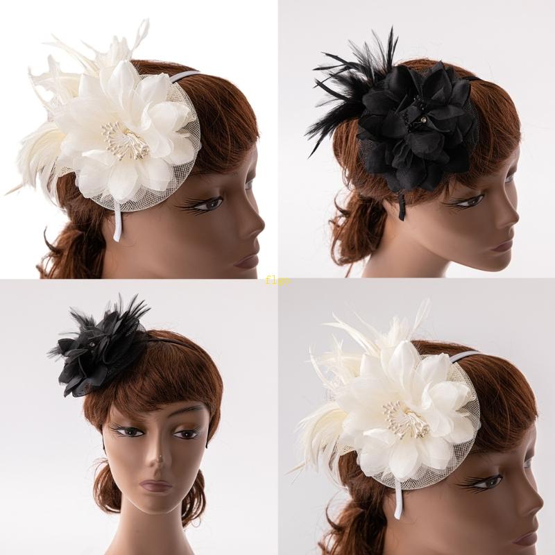 Cài Tóc Đính Hoa Hồng Lông Vũ Và Băng Đô Dành Cho Cô Dâu Năm Mới / Giáng Sinh / Tiệc Cưới