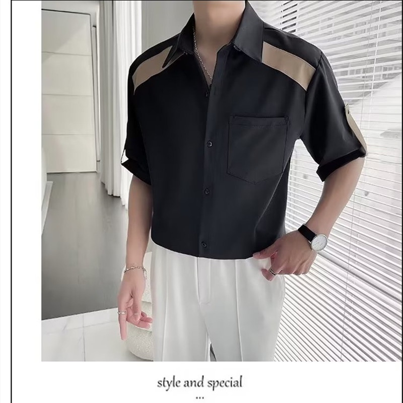 Áo Sơ Mi Tay Ngắn Cổ Đứng Họa Tiết Kẻ Sọc Phong Cách Hàn Quốc Thời Trang Mùa Hè 2023 Cho Nam