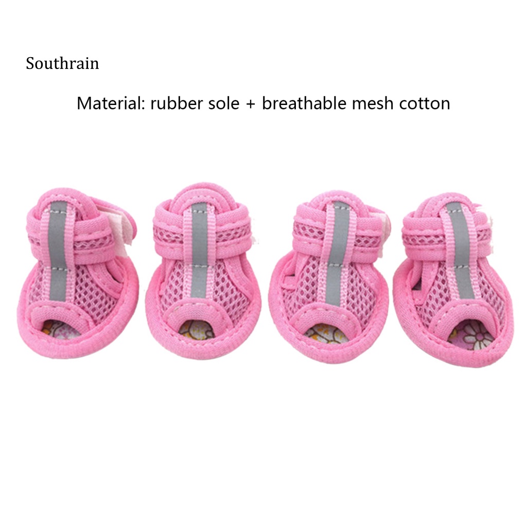 Set 4 Đôi Xăng đan Đế Cao Su Chống Trượt Màu Sắc Trơn Dành Cho Thú Cưng