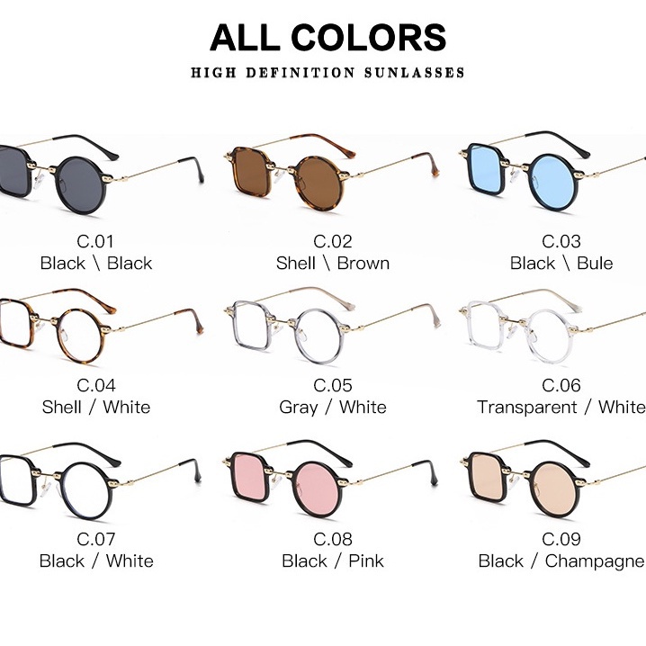 Kính Mát Tròn Gọng Kim Loại Chống Tia UV400 Phong Cách Retro Thời Trang Unisex