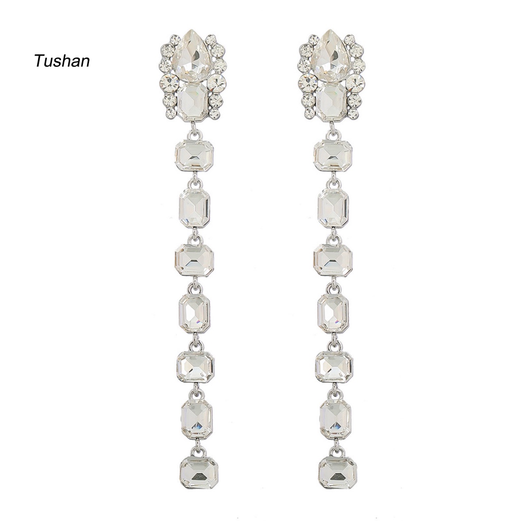 1 Đôi Bông Tai Hình Học Dáng Dài Đính Đá Nhiều Màu Thời Trang