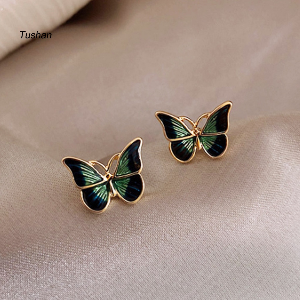 1 Đôi Bông Tai Hình Bướm Màu Xanh Lá Phong Cách Hàn Quốc