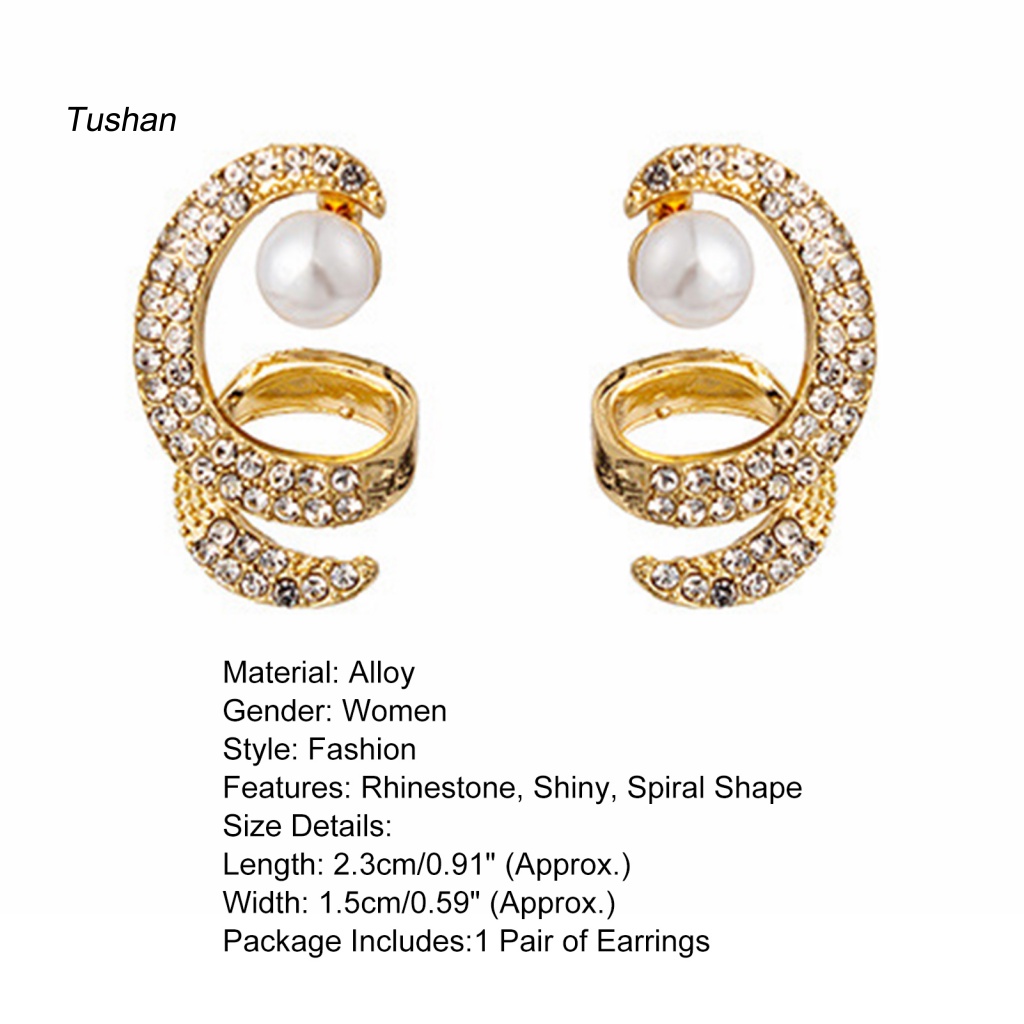 1 Đôi Bông Tai Hình Xoắn Ốc Đính Đá Lấp Lánh Thời Trang Hàng Ngày