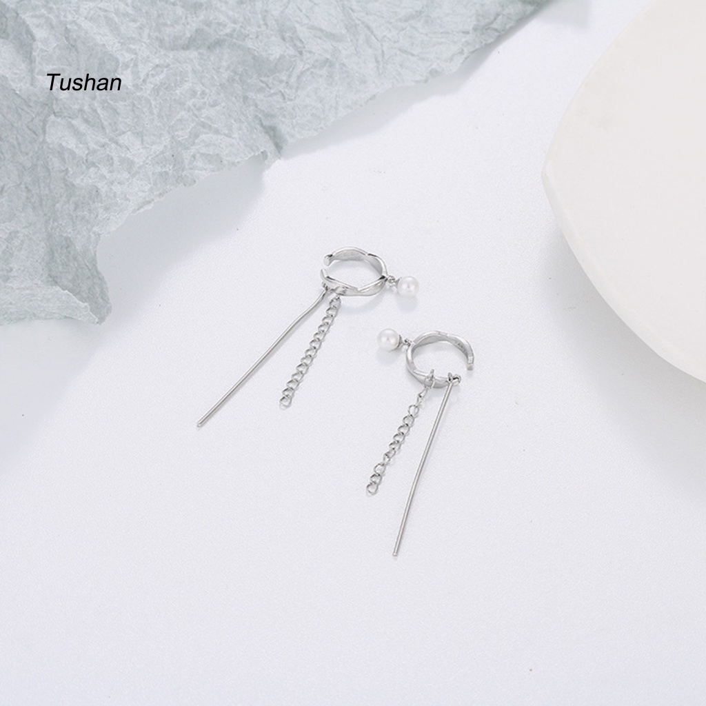 1 Bông Tai Dạng Kẹp Đính Ngọc Trai Nhân Tạo Phong Cách Hàn Quốc