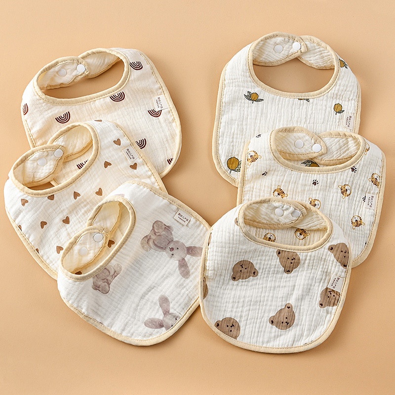 Yếm Ăn Cotton Mềm Mại Hình Chữ U In Hình Gấu Dễ Thương Cho Bé Sơ Sinh