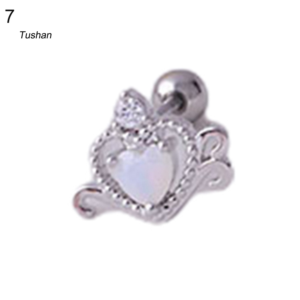 1 Khuyên Tai Hình Trái Tim Đính Đá Zircon Lấp Lánh Thời Trang