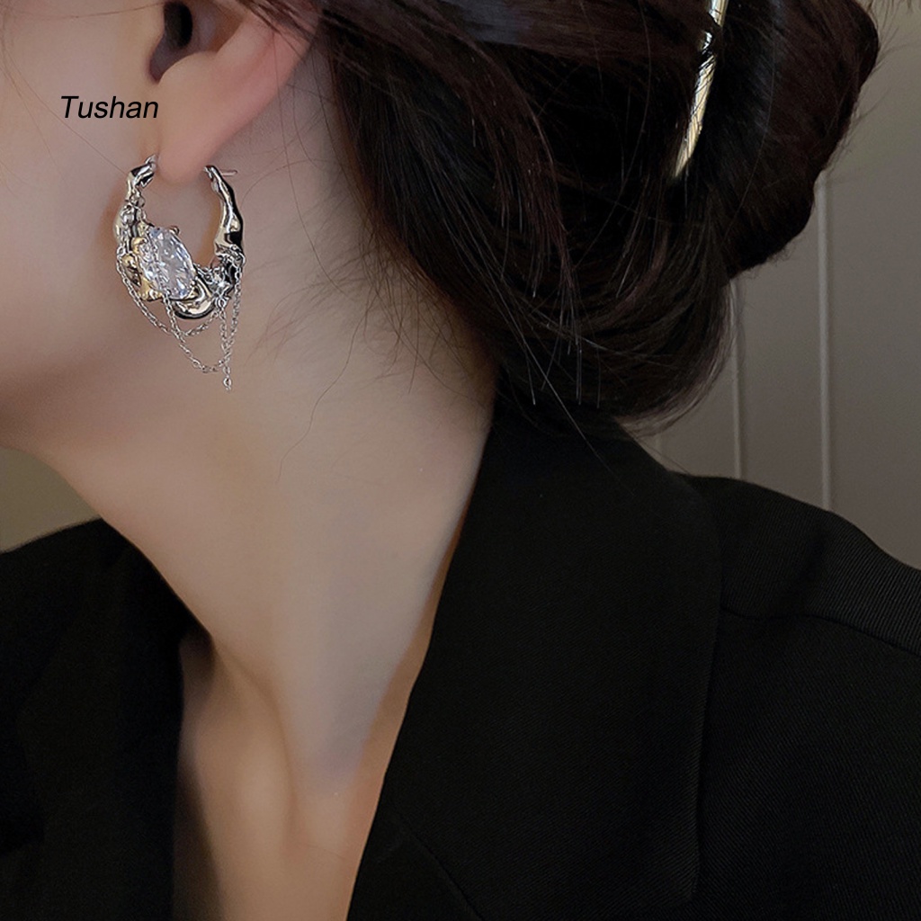 1 Đôi Bông Tai Tròn Đính Đá Lấp Lánh Thời Trang Dành Cho Nữ