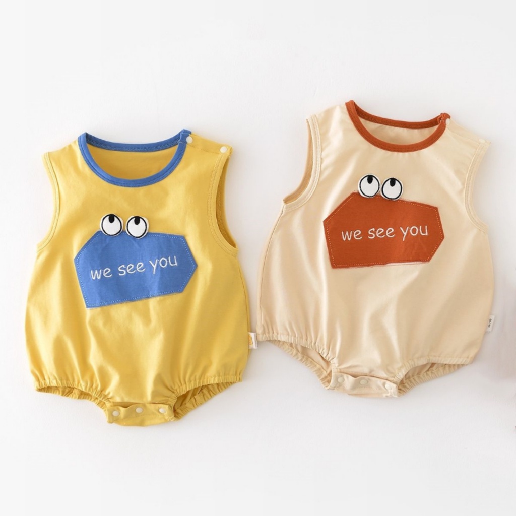 Áo Liền Quần Sát Nách Bằng Vải Cotton In Họa Tiết Hoạt Hình Và Chữ Thời Trang Mùa Hè Cho Bé Trai Và Gái 0-2 Tuổi