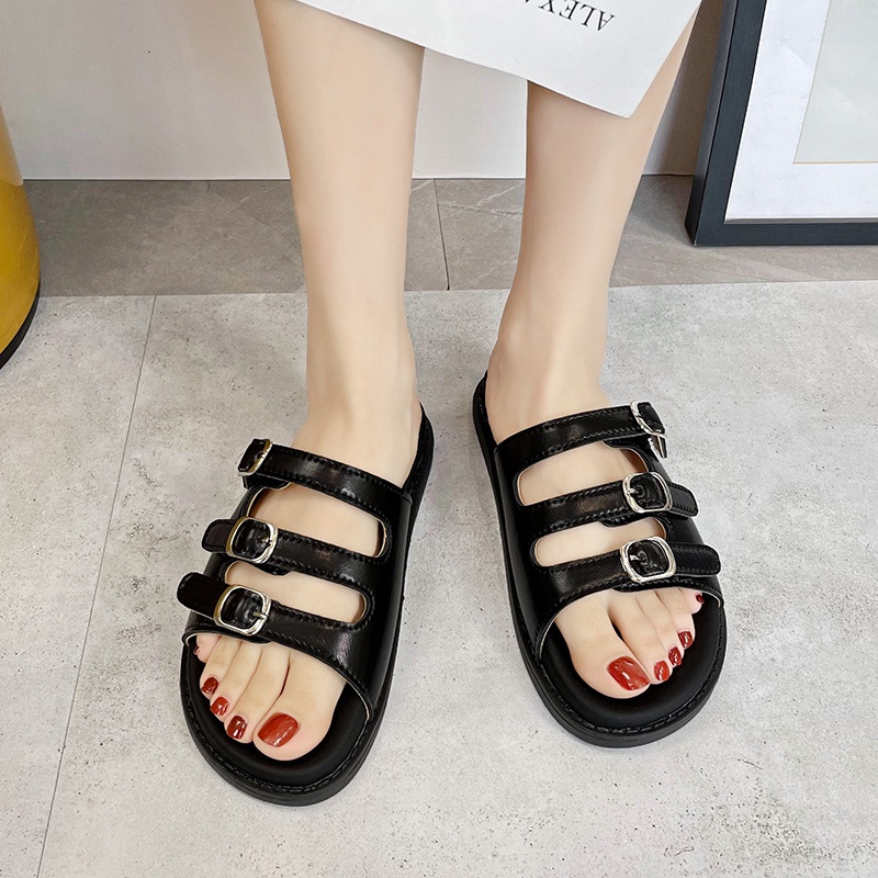 Dép Sandal Đế Dày Mềm Mại Màu Bạc Có Khóa Thời Trang Cho Nữ