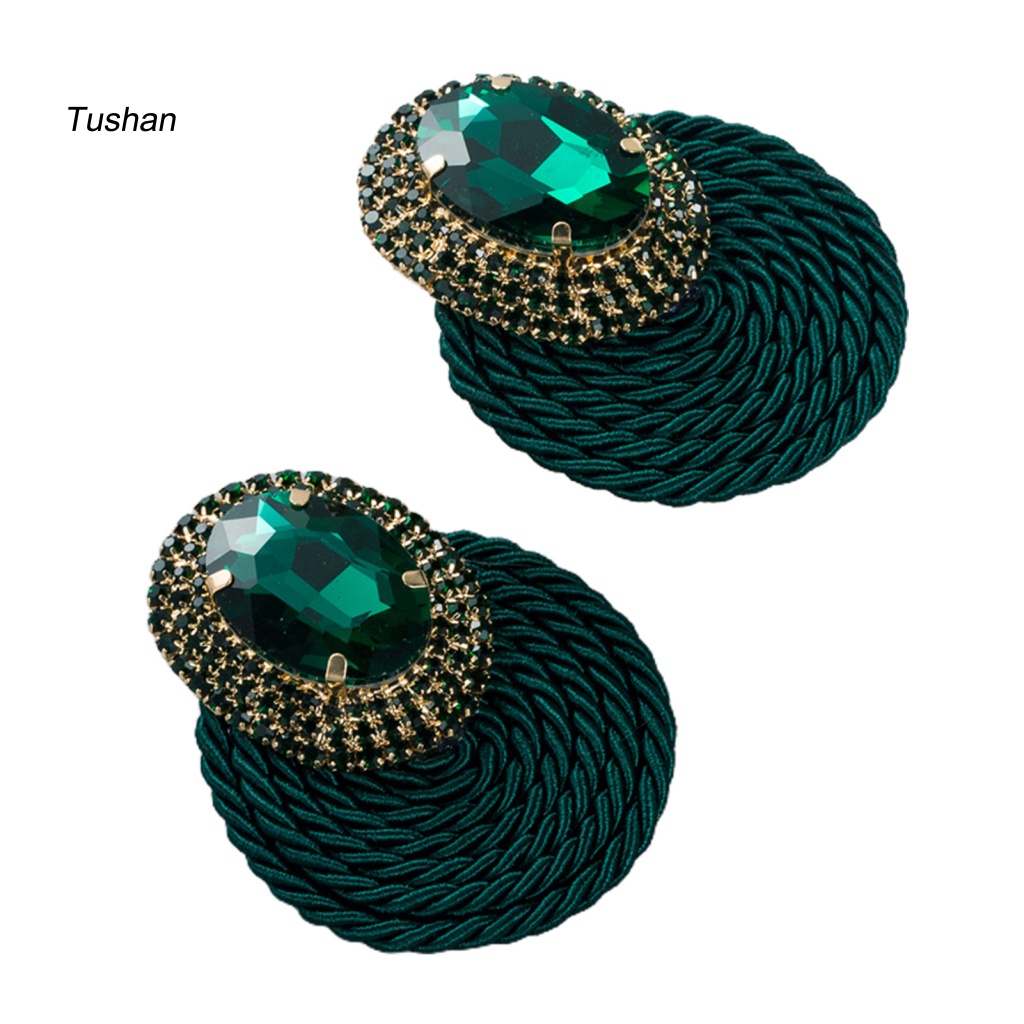 1 Đôi Bông Tai Hình Tròn Đan Tay Đính Đá Nhiều Màu Lấp Lánh