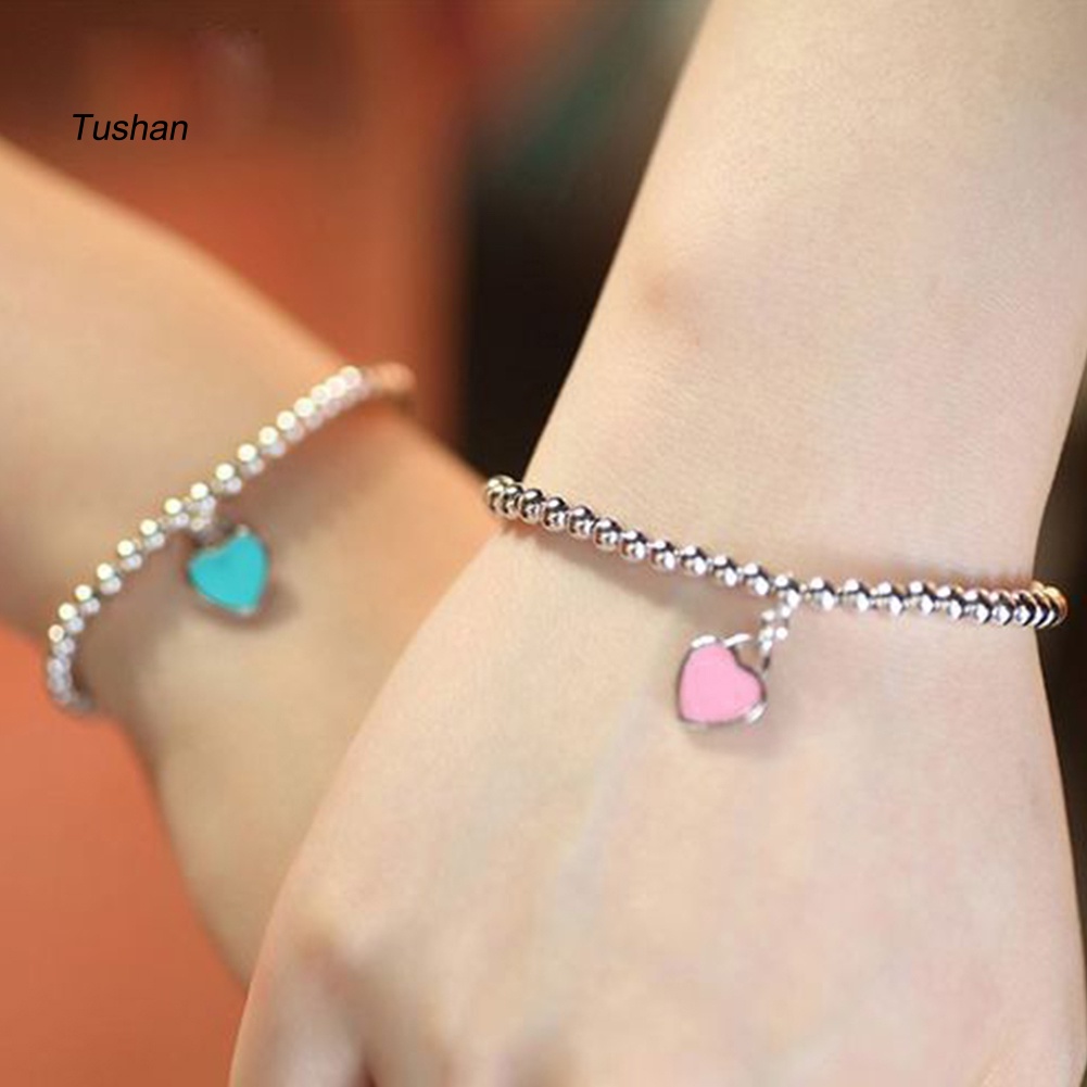 Vòng Tay Chuỗi Hạt Mạ Bạc Hình Trái Tim Thời Trang Cho Nữ