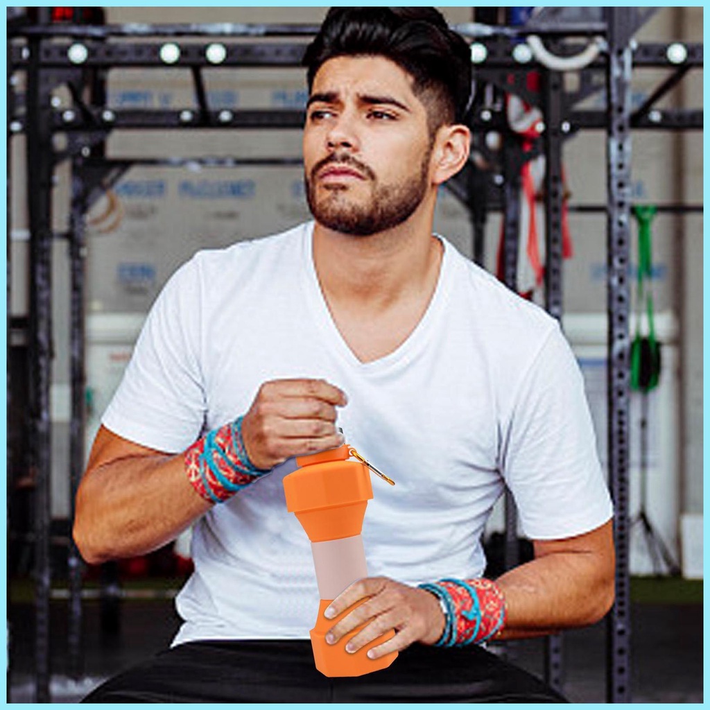 Bình Nước Thể Thao Hình Quả Tạ Dung Tích Lớn 650ml Có Thể Gấp Gọn Tiện Dụng Cho Nam Và Nữ