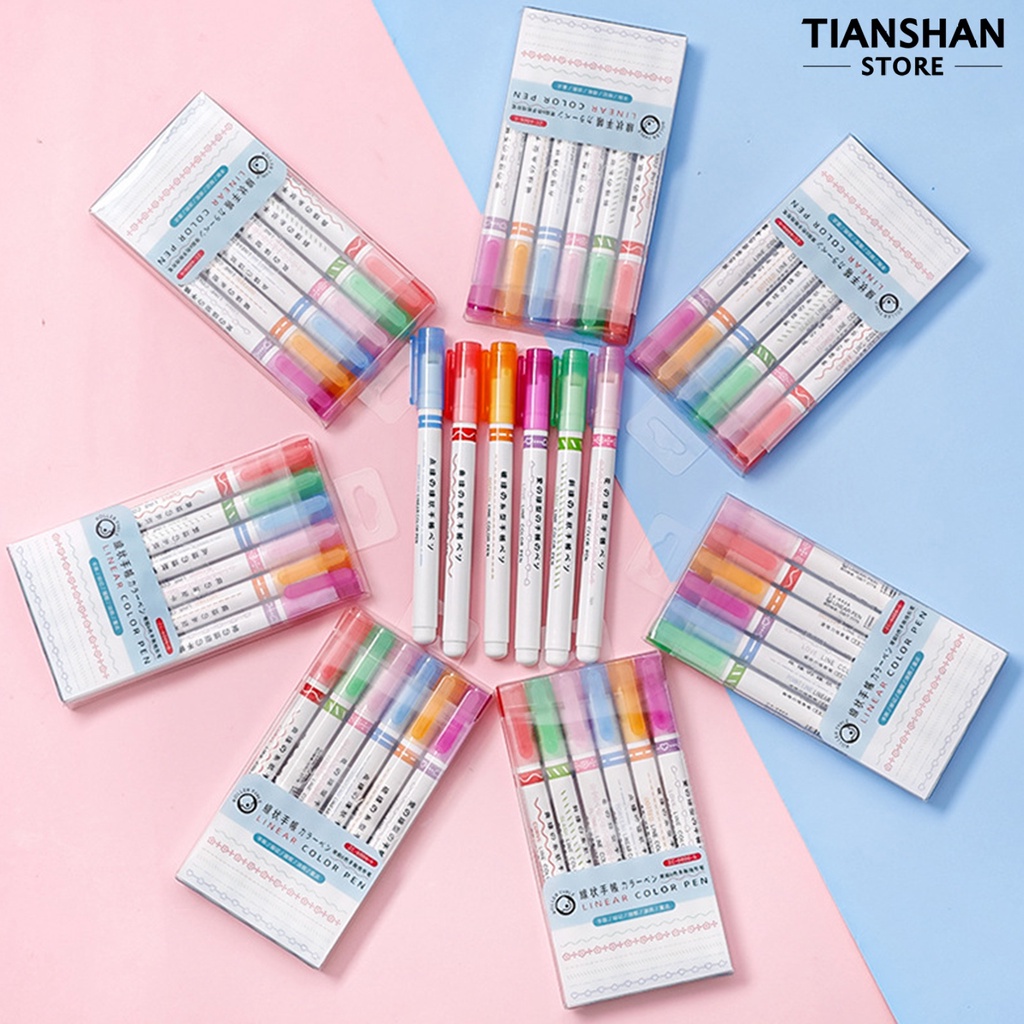 Set 6 Bút Đánh Dấu Đường Cong Nhanh Khô Nhiều Màu Sắc