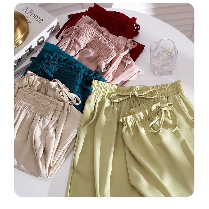 Quần Lụa Dài Ống Rộng Lưng Thun Phong Cách Nhật Bản Thời Trang Mùa Hè Cho Nữ