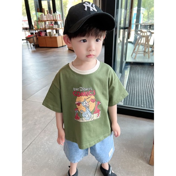 Hàng Mới Về Áo Thun Cotton Cổ Tròn Ngắn Tay In Họa Tiết Hoạt Hình Cho Bé Trai