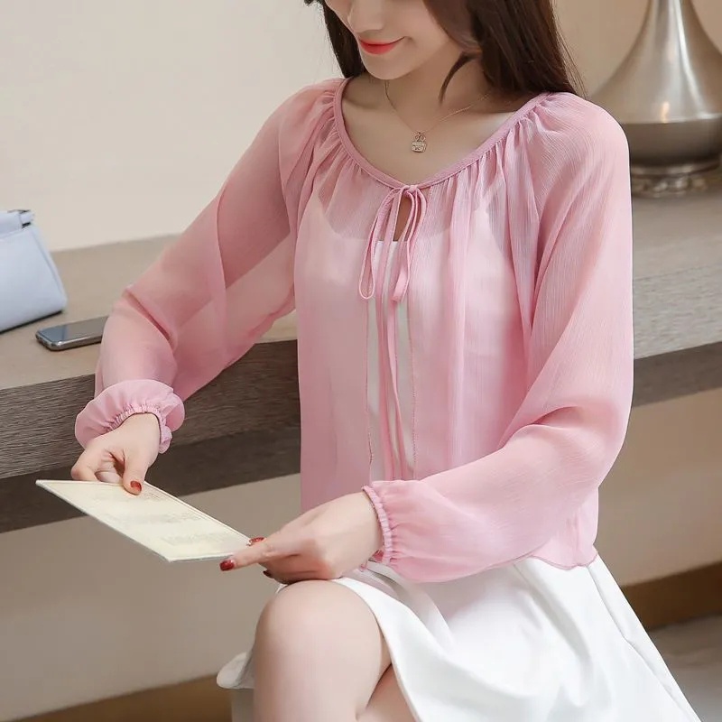Áo Khoác cardigan Tay Dài Chất chiffon Thiết Kế Hợp Thời Trang Nhiều Màu Sắc Lựa Chọn