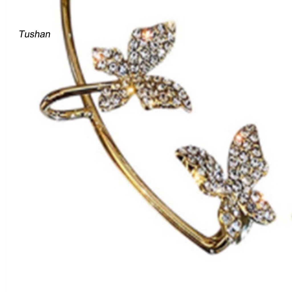 1 Đôi Bông Tai Kẹp Hình Bướm Dát Đá Lấp Lánh Cho Nữ