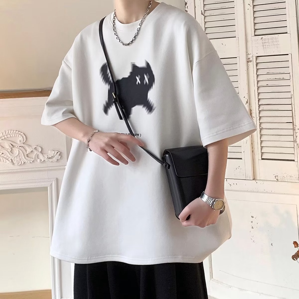 Áo Thun Tay Lỡ Chất Liệu Cotton Nguyên Chất In Họa Tiết Chú Mèo Phong Cách Retro Thời Trang Mùa Hè Cho Nam 320g