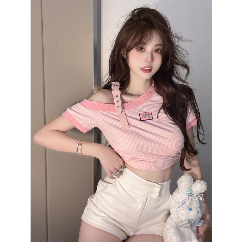 Áo Thun Tay Ngắn Phối Ren Dáng Ôm Thời Trang Mùa Hè Xinh Xắn Cho Nữ
