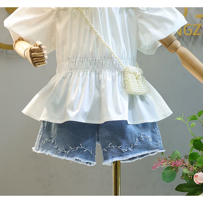 Áo Sơ Mi Cotton Tay Ngắn Phong Cách Hàn Quốc Thời Trang Mùa Hè Hàng Mới 2023 Dành Cho Bé Gái