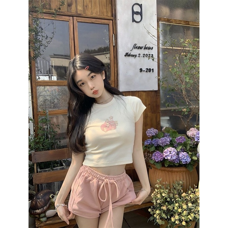 Áo baby tee Thun croptop nữ Tay Ngắn Hở Vai Tích Cực Ôm Dáng Phong Cách Mới Mùa Hè Cho Nữ