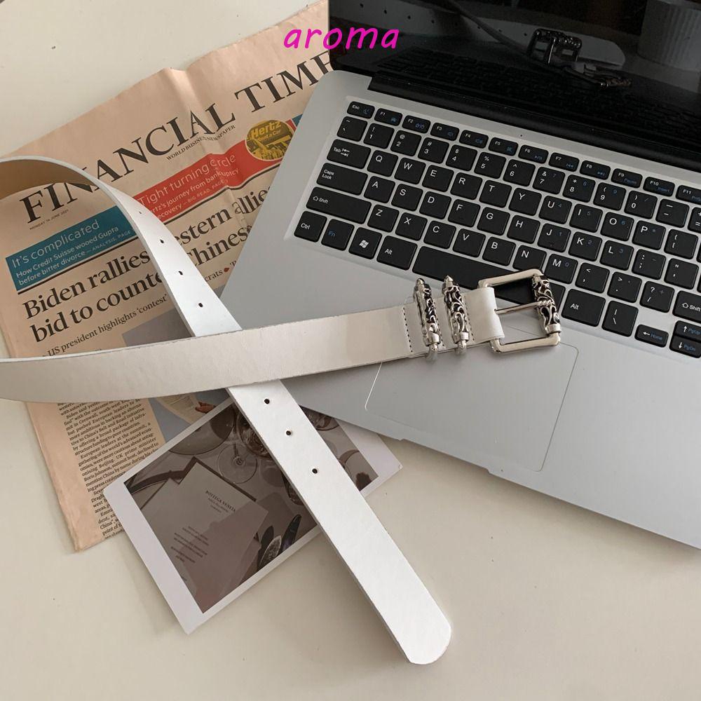 AROMA Thắt Lưng Da PU Bản Rộng Khóa Hoa Rỗng Kiểu Hàn Quốc Dễ Phối Đồ Có Thể Điều Chỉnh Cho Nữ