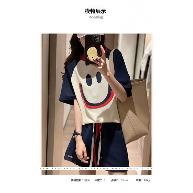 Set Áo Thun Tay Ngắn Dáng Rộng In Hình Mặt Cười Thời Trang Mùa Hè 2023 Mới Cho Nữ