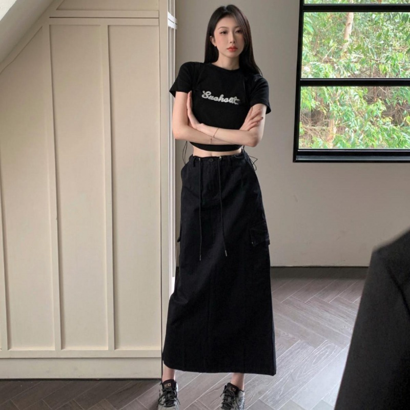 Bộ Áo Thun Ngắn Tay + Chân Váy Chữ A Lưng Cao Thời Trang Vintage Đơn Giản Cá Tính 2023