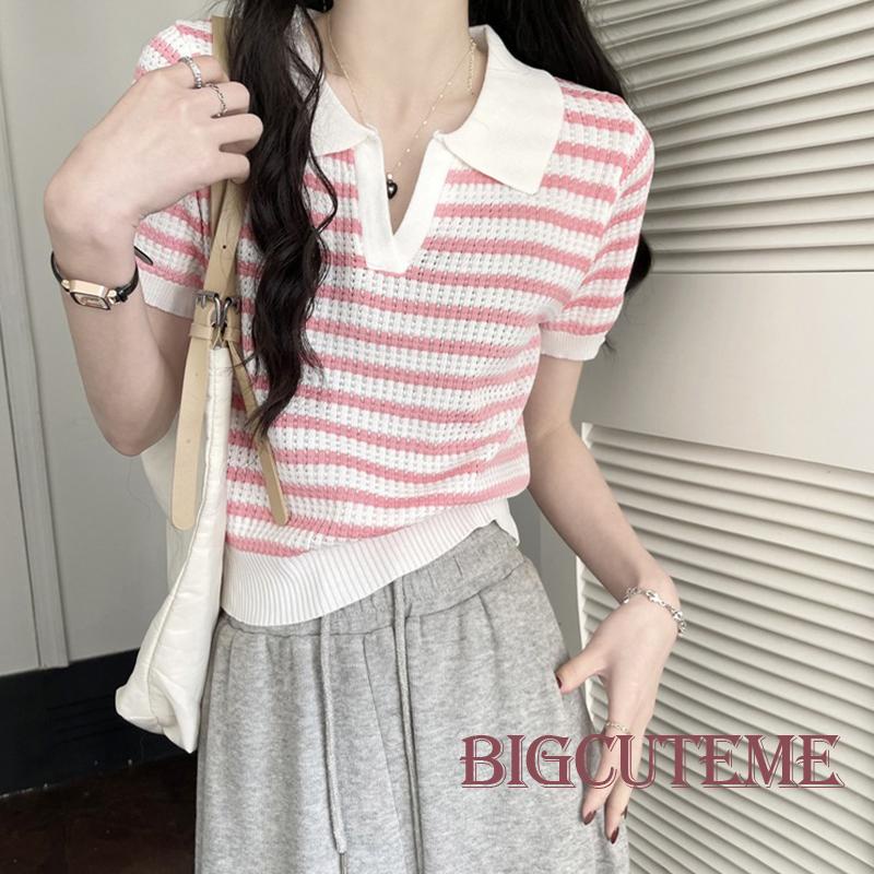Áo Thun Tay Ngắn Họa Tiết Kẻ Sọc Đơn Giản Phong Cách Đường Phố Thời Trang Mùa Hè Cho Nữ