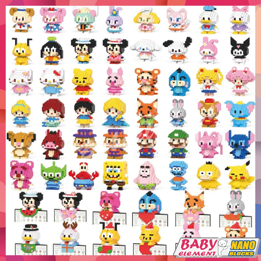 DISNEY Mô Hình Đồ Chơi Lắp Ráp Nhân Vật Hoạt Hình Gấu Pooh Sanrio SpongeBob