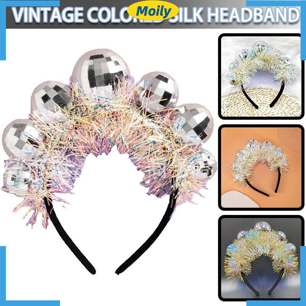 Băng Đô Cài Tóc Đính Bóng Disco Nhiều Màu Phong Cách Retro