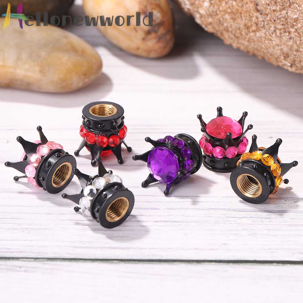 Bộ 4 Nắp Van Bánh Xe Hình Vương Miện Đen Đính Đá Lấp Lánh