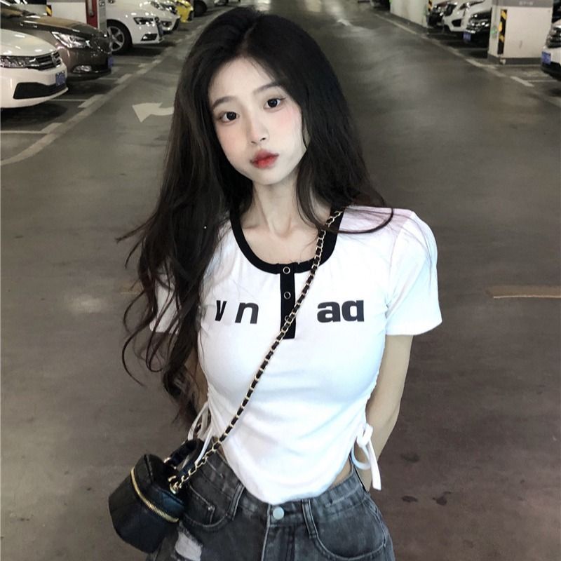 Áo baby tee Thun croptop nữ Ngắn Tay Dây Rút Màu Cà Phê Thời Trang Dành Cho Nữ