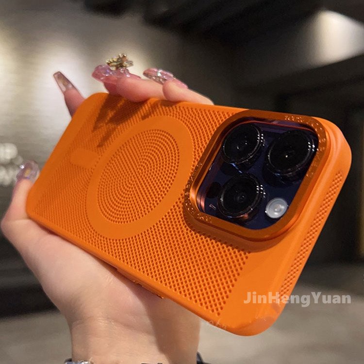 Ốp Điện Thoại Cứng Siêu Mỏng Kiểu Tổ Ong Tản Nhiệt Khung Kim Loại Hít Nam Châm Cho IPhone 14 13 12 Pro Max