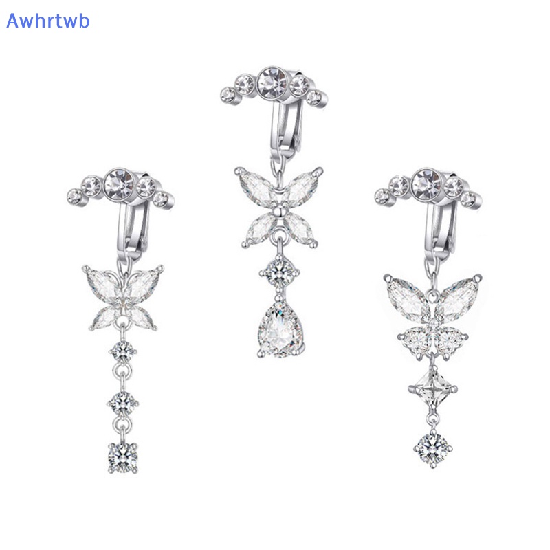 Khuyên Rốn Hình Bướm Bằng Thép Không Gỉ Dát Đá Zircon Mới