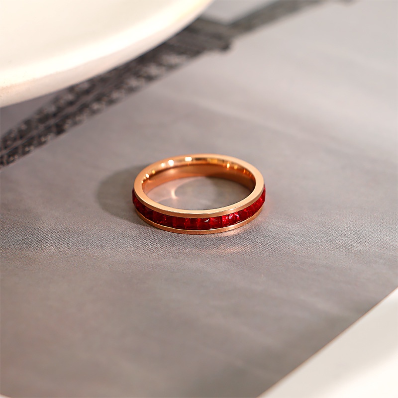 Nhẫn Thép Titan Màu Vàng Hồng Đính Đá Zircon Nhiều Màu Sắc KBR190 Cho Nữ