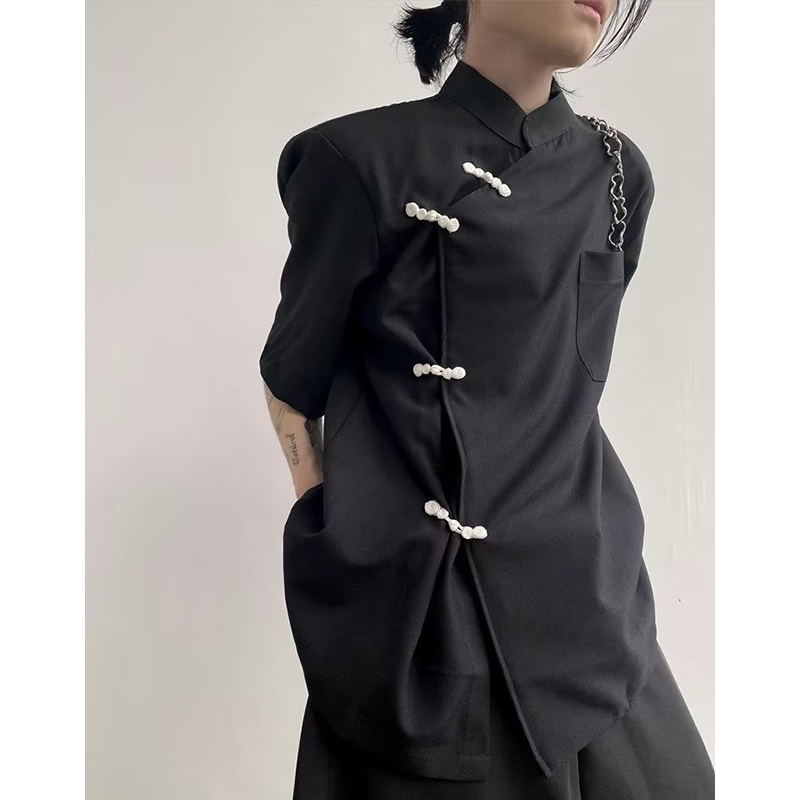 Tb xeno thanh niên Áo sơ mi nam phong cách Trung Quốc khóa sườn xám không khí đơn giản thiết kế thời trang tay ngắn