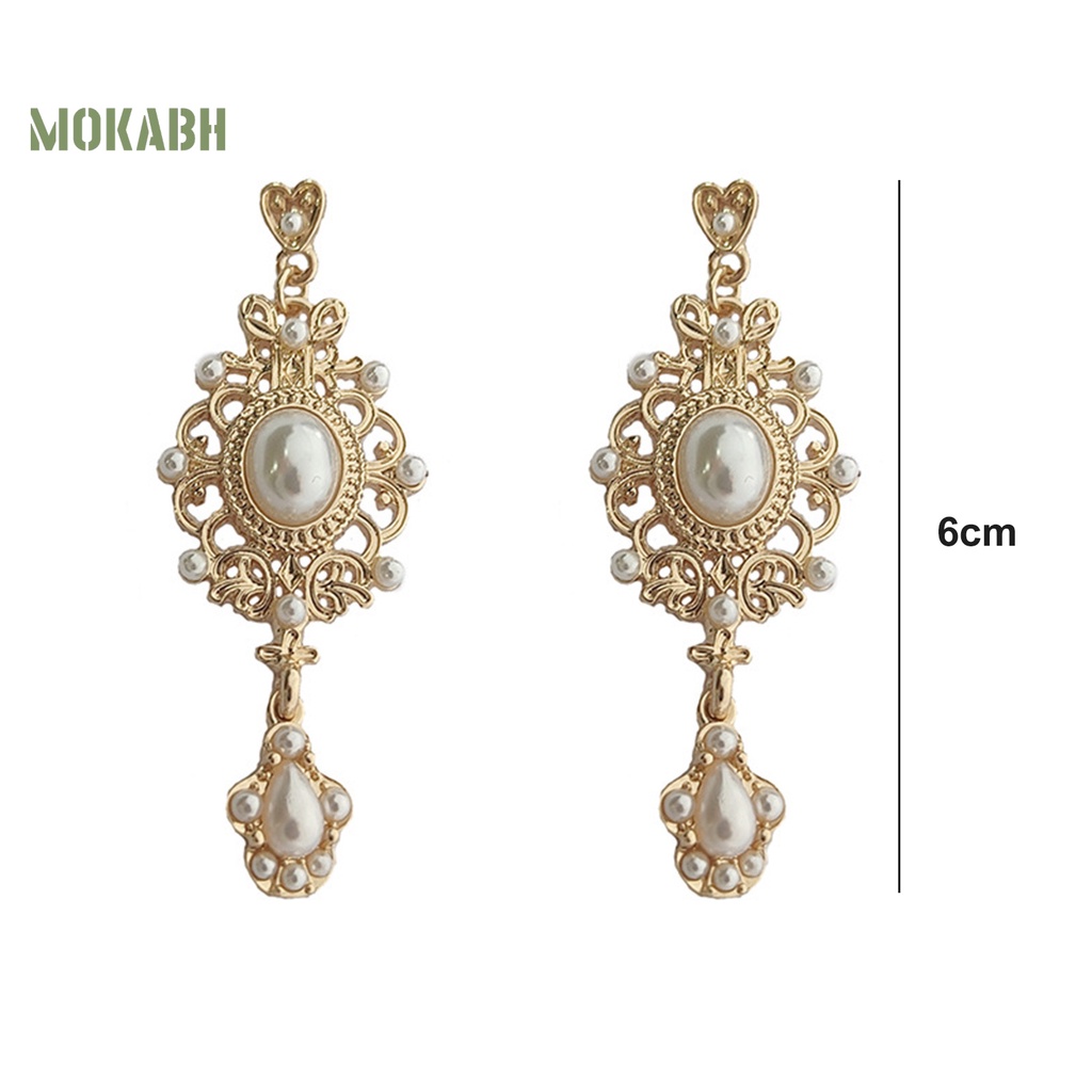 1 Đôi Bông Tai Đính Ngọc Trai Nhân Tạo Họa Tiết Hình Học Phong Cách Hoàng Gia Thời Trang