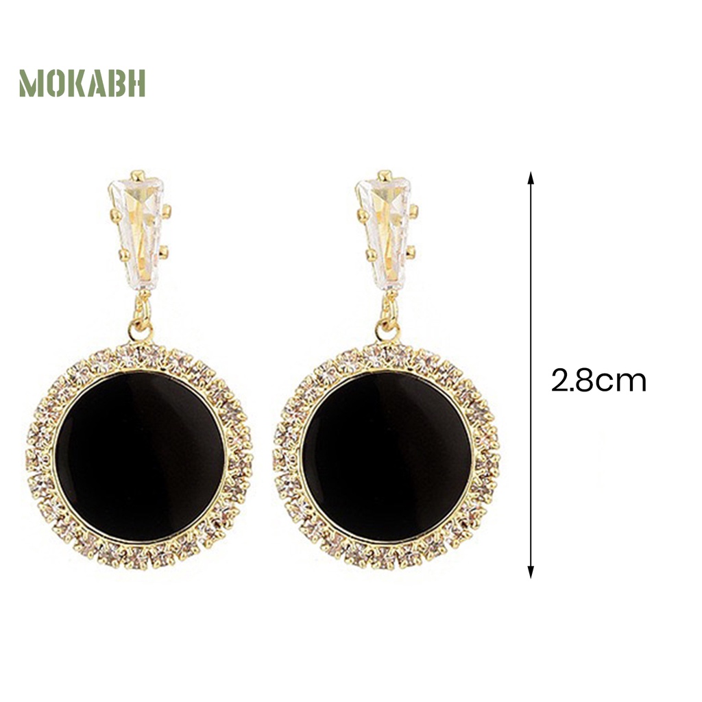 1 Đôi Bông Tai Hình Tròn Màu Đen Dát Đá Sang Trọng