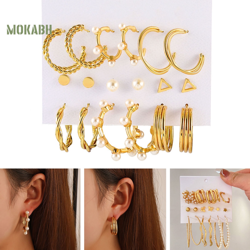 Set 9 Đôi Bông Tai Mạ Điện Đính Ngọc Trai Giả Thanh Lịch Cho Nữ