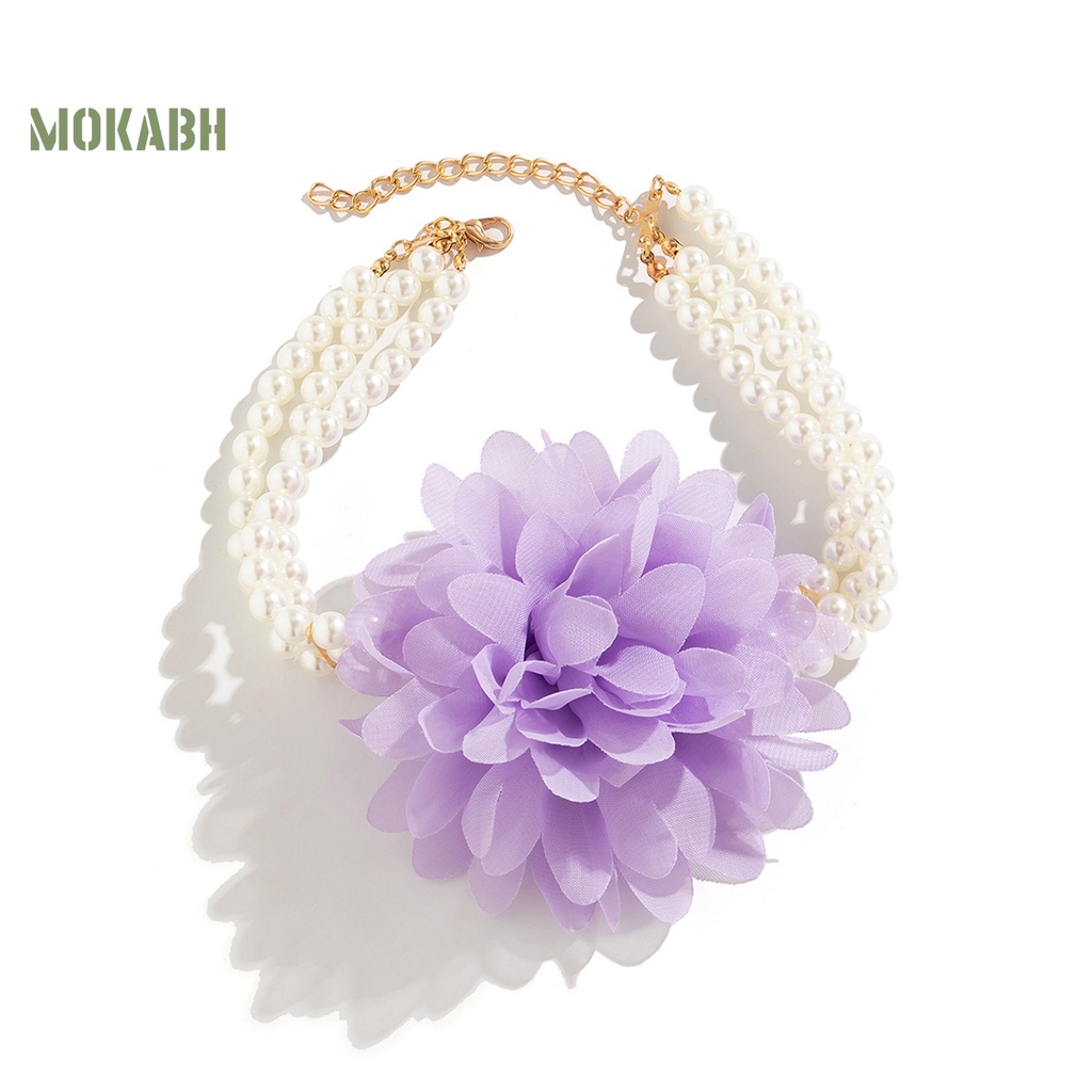 [Mok Abh] Vòng Cổ Choker Ba Tầng Họa Tiết Hoa Đính Ngọc Trai Giả Sang Trọng Không Gây Dị Ứng