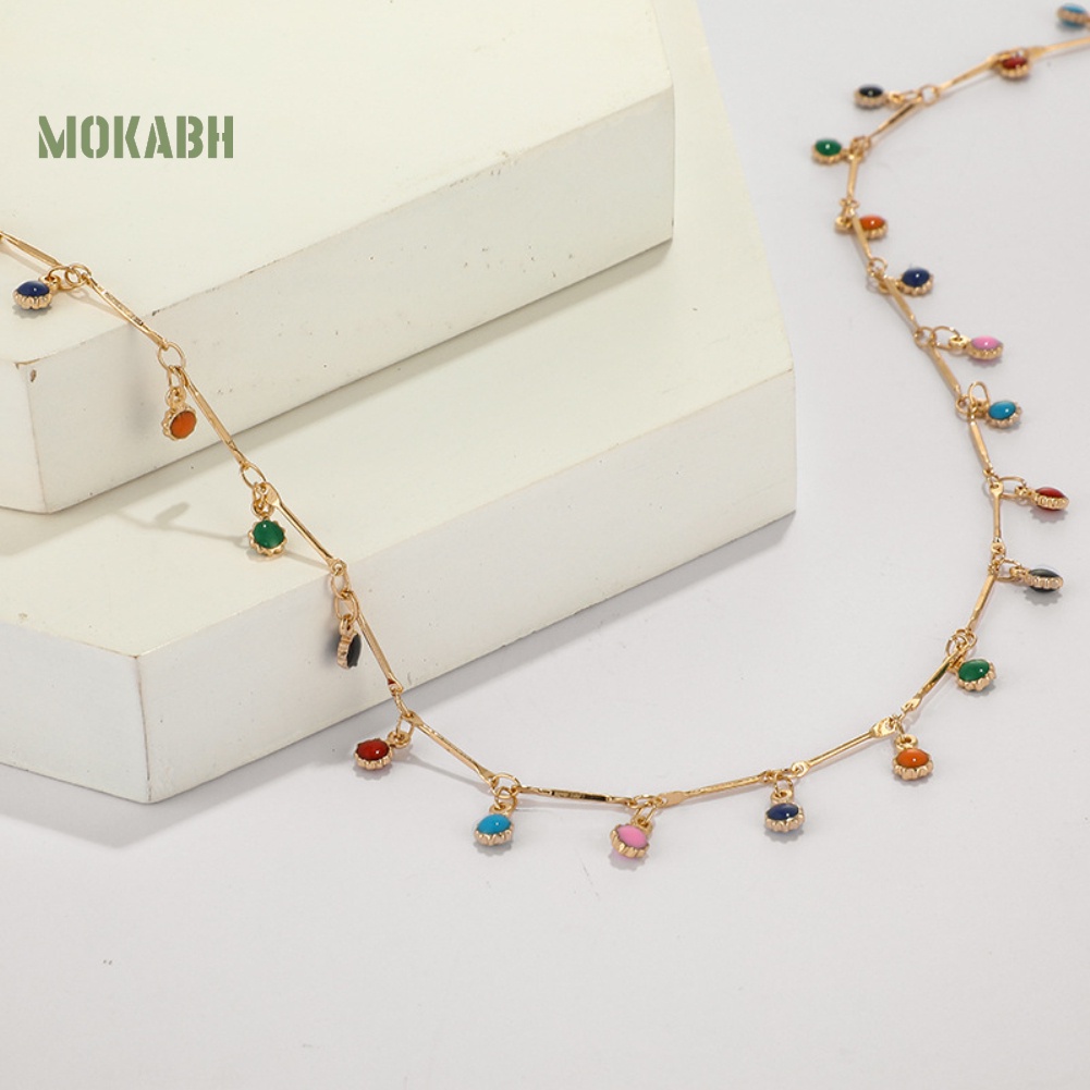 Vòng cổ Chuỗi Hạt Màu Cầu Vồng Phối Tua Rua Thời Trang Cho Nữ