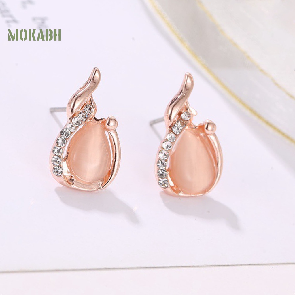Set 2 Vòng cổ + Bông Tai Đính Đá Opal Hình Giọt Nước Thời Trang