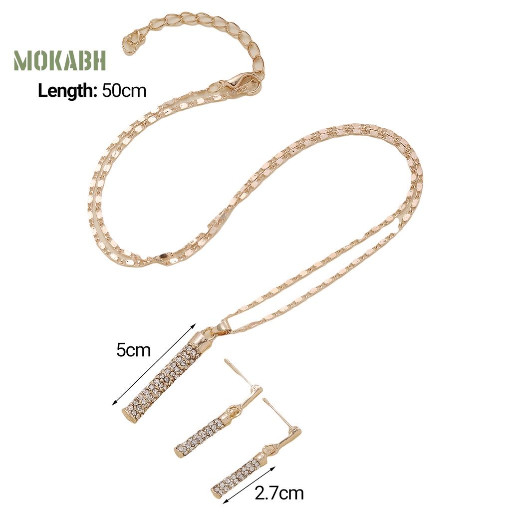 [Mới] Set Vòng cổ + Bông Tai Hình Trụ Đính Đá Sang Trọng