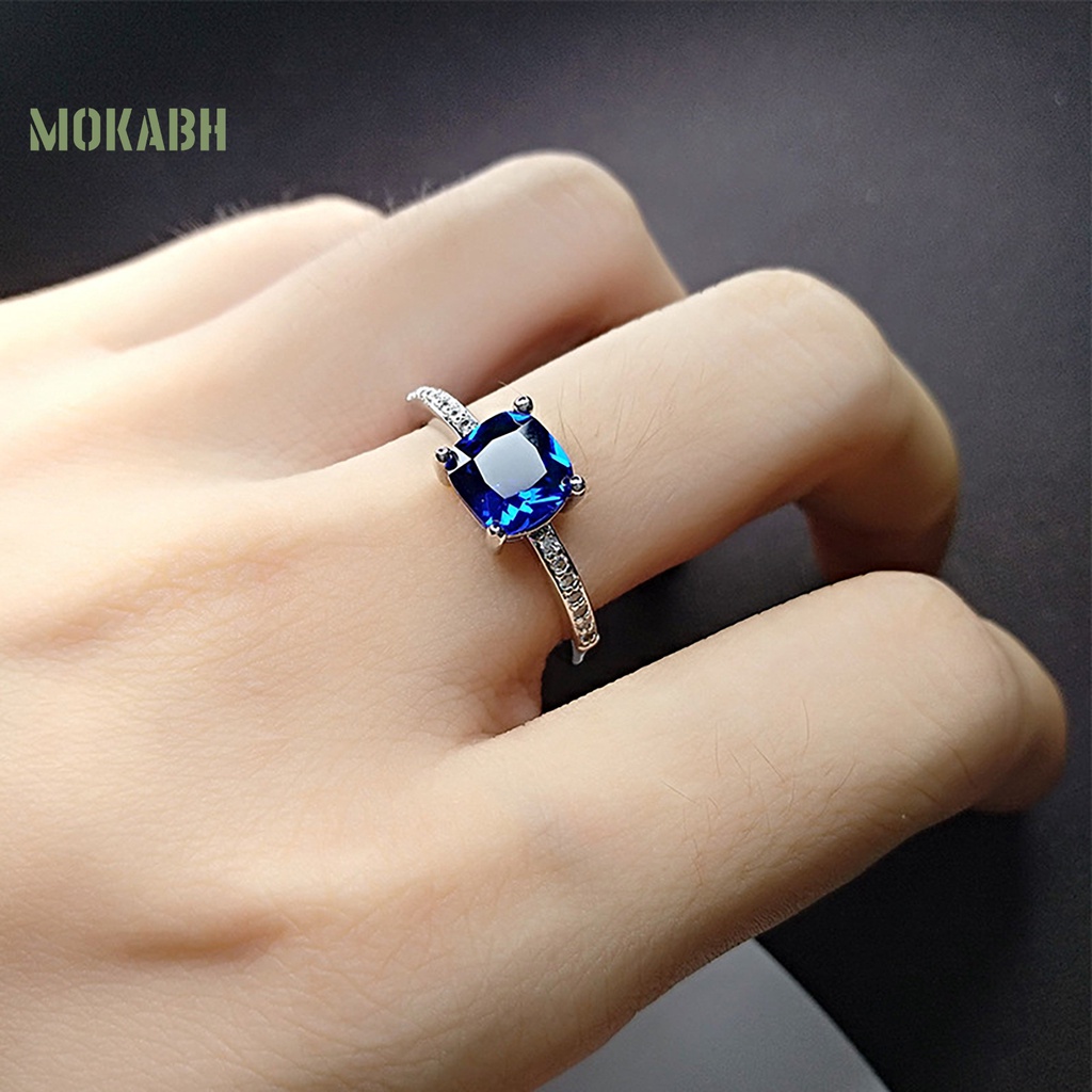 Nhẫn Cưới Mỏng Đính Đá Zircon Hình Vuông Sang Trọng Cho Nữ