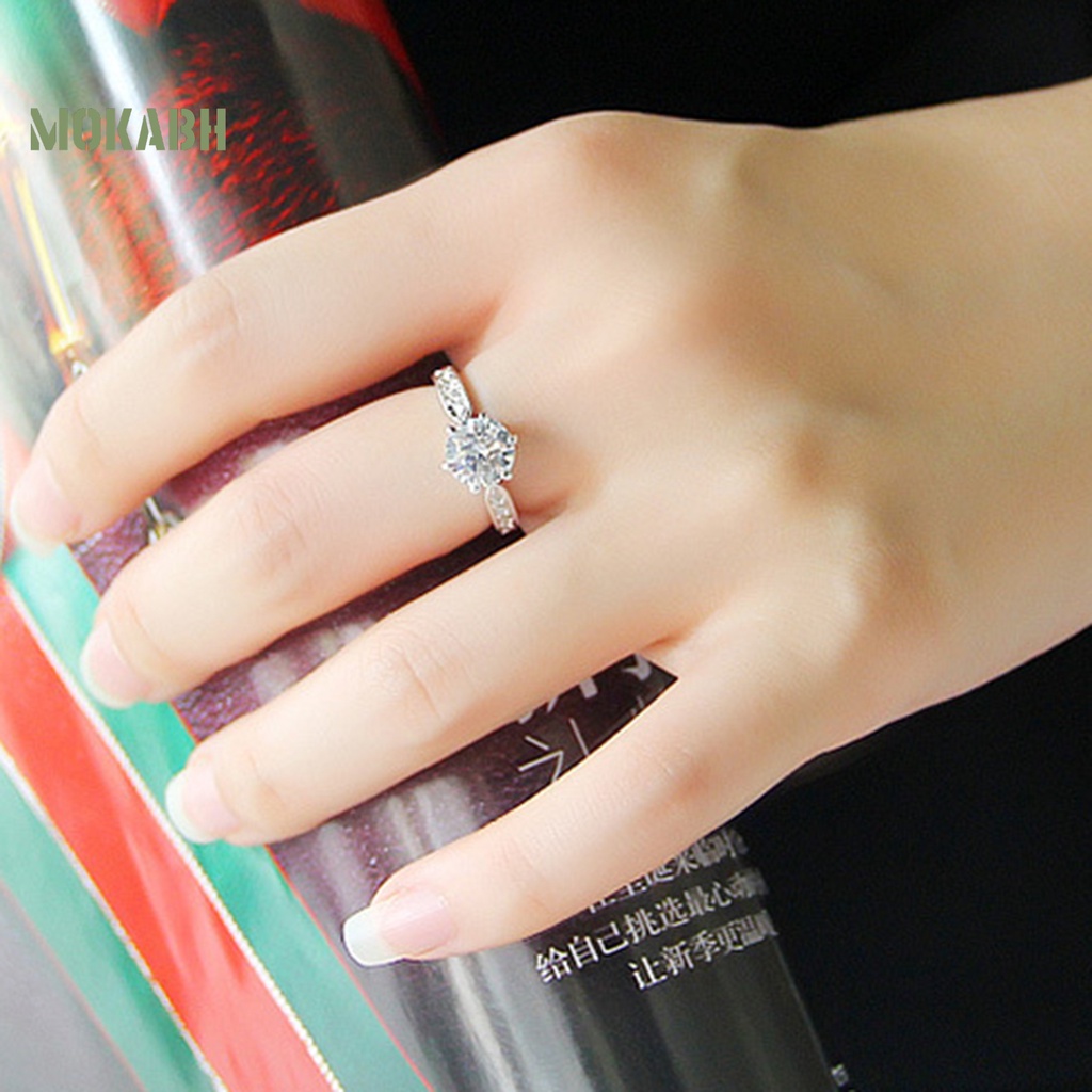 [Mới] Nhẫn Đính Hôn Mạ Bạc Đính Kim Cương Giả Lấp Lánh Không Phai Màu Trang Sức Dành Cho Cô Dâu