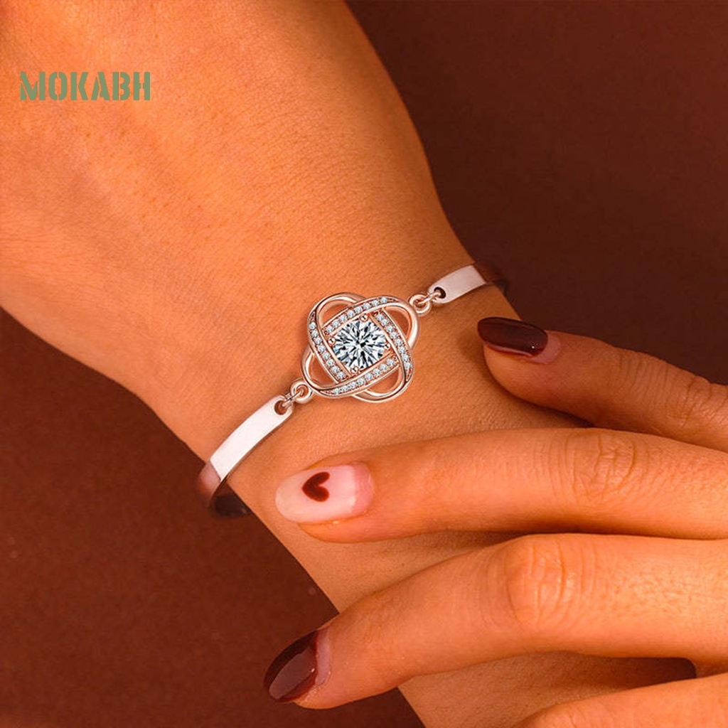 [Mới] Vòng Tay Hợp Kim Mạ Điện Hình Cỏ Bốn Lá Đính Đá Sáng Bóng Có Thể Điều Chỉnh Trang Trí Cho Nữ