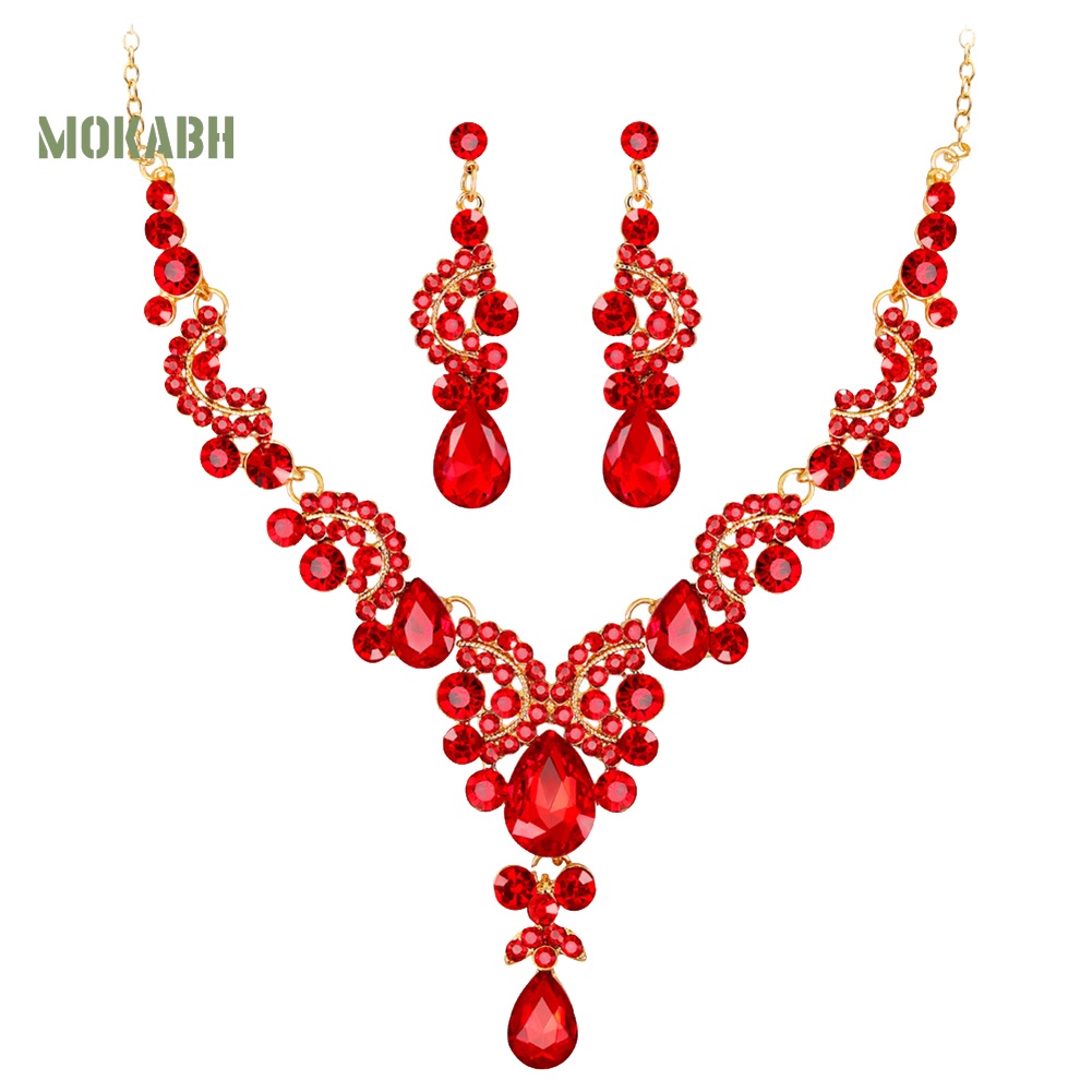 Bộ Vòng cổ + Bông Tai HìNh GiọT NướC ĐíNh Đá Sang TrọNg